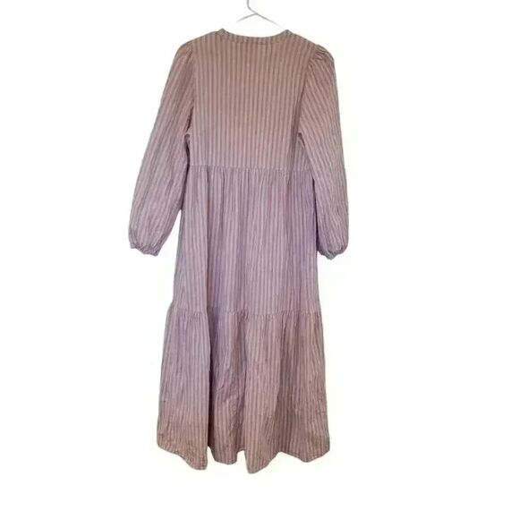 A New Day Women's Pink Striped Cotton/Modal/Spandex V-Neck Dress w Pockets - Picture 9 of 14